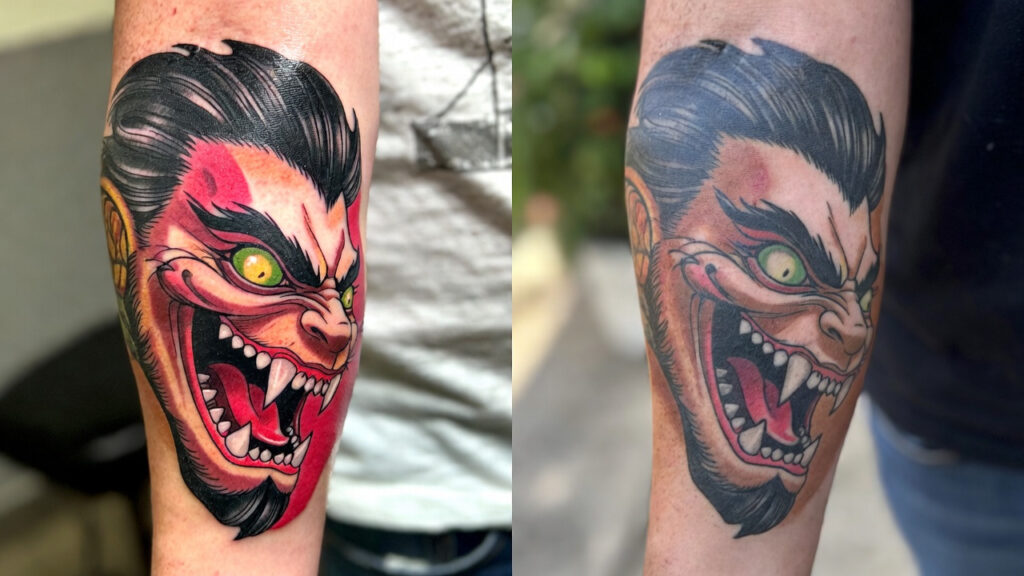 comparativa tatuaje recién hecho frente a tatuaje curado mataró